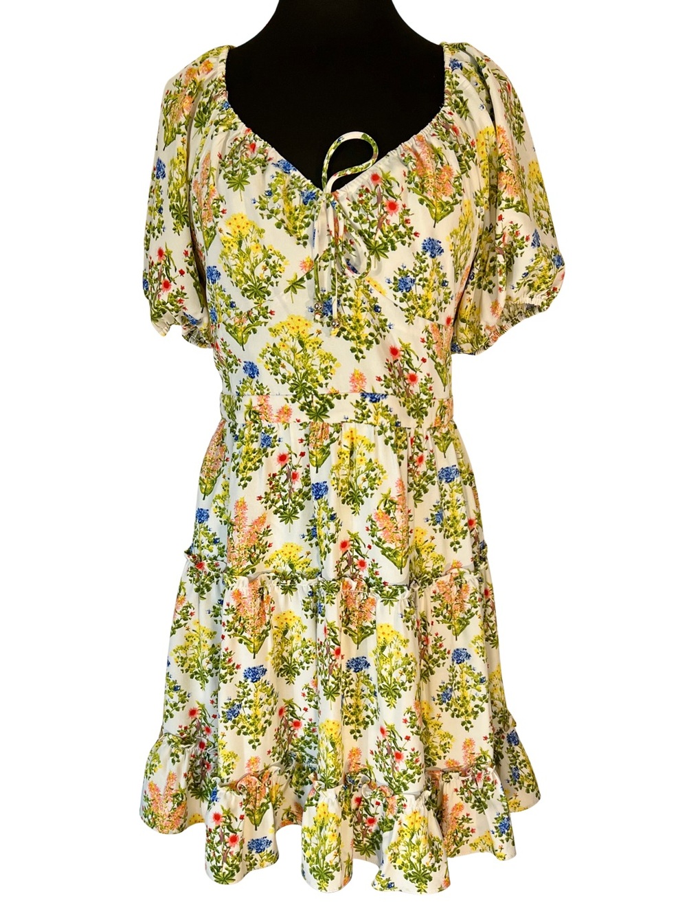Floral Ruffle Short Dress in Cream with Multicolor Print